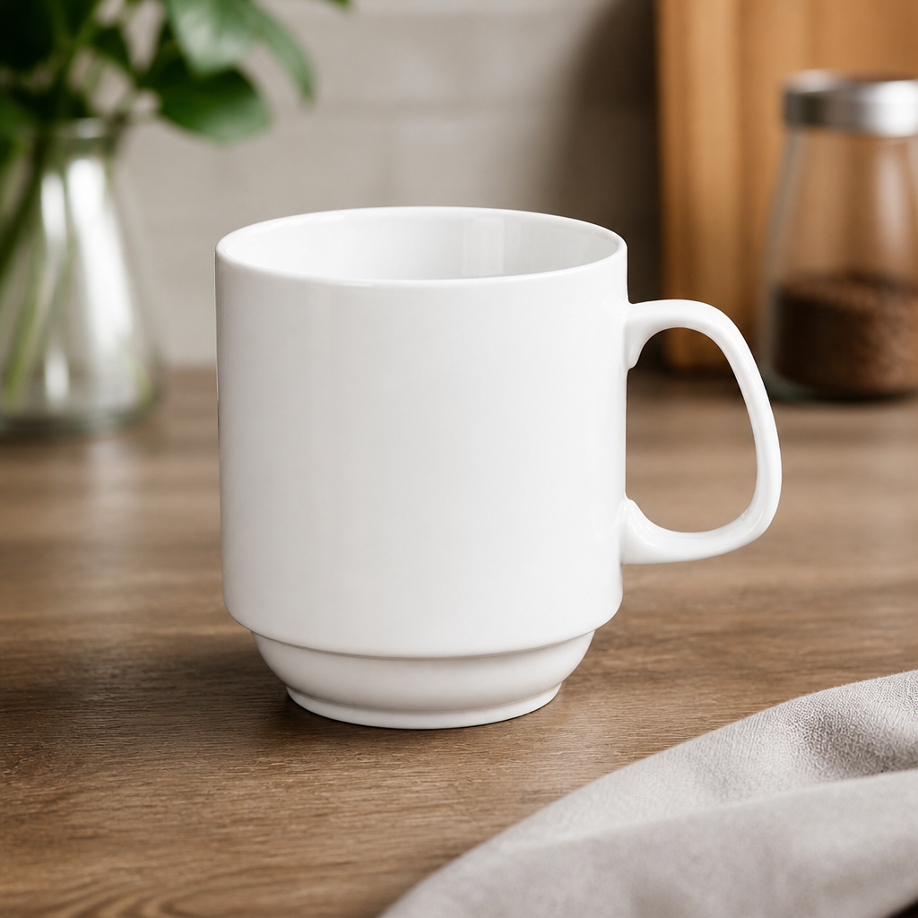 Commercial Stacking Mugs 284ml - 12 Pack Whiteware Set