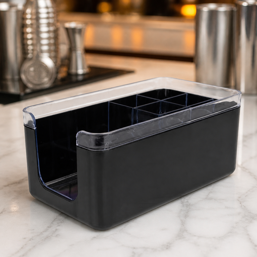 Commercial Bar Caddy Black ABS for Napkins Straws and Stirrer