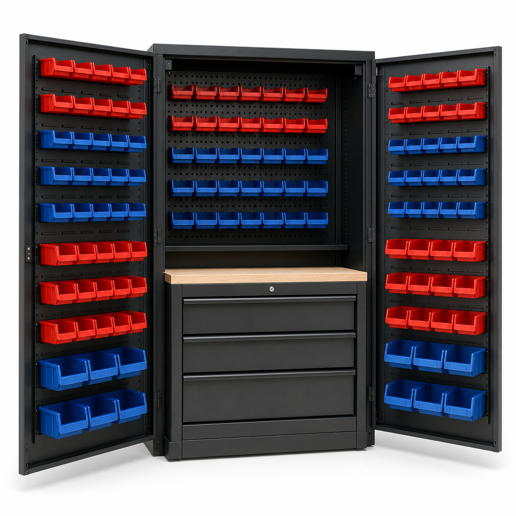 3 Drawer Louvre Panel Tool Storage Cabinet with 65 Bins 2000x1300mm