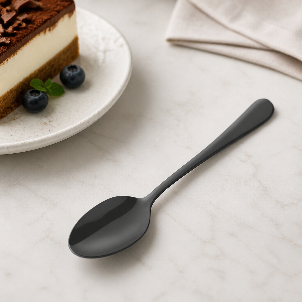 Commercial Dessert Spoons Black Finish 12 Pack 18/0 Stainless Steel