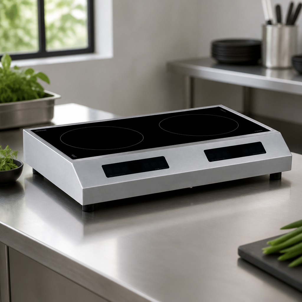 Dual Induction Hob 3000W Stainless Steel Commercial Kitchen Unit