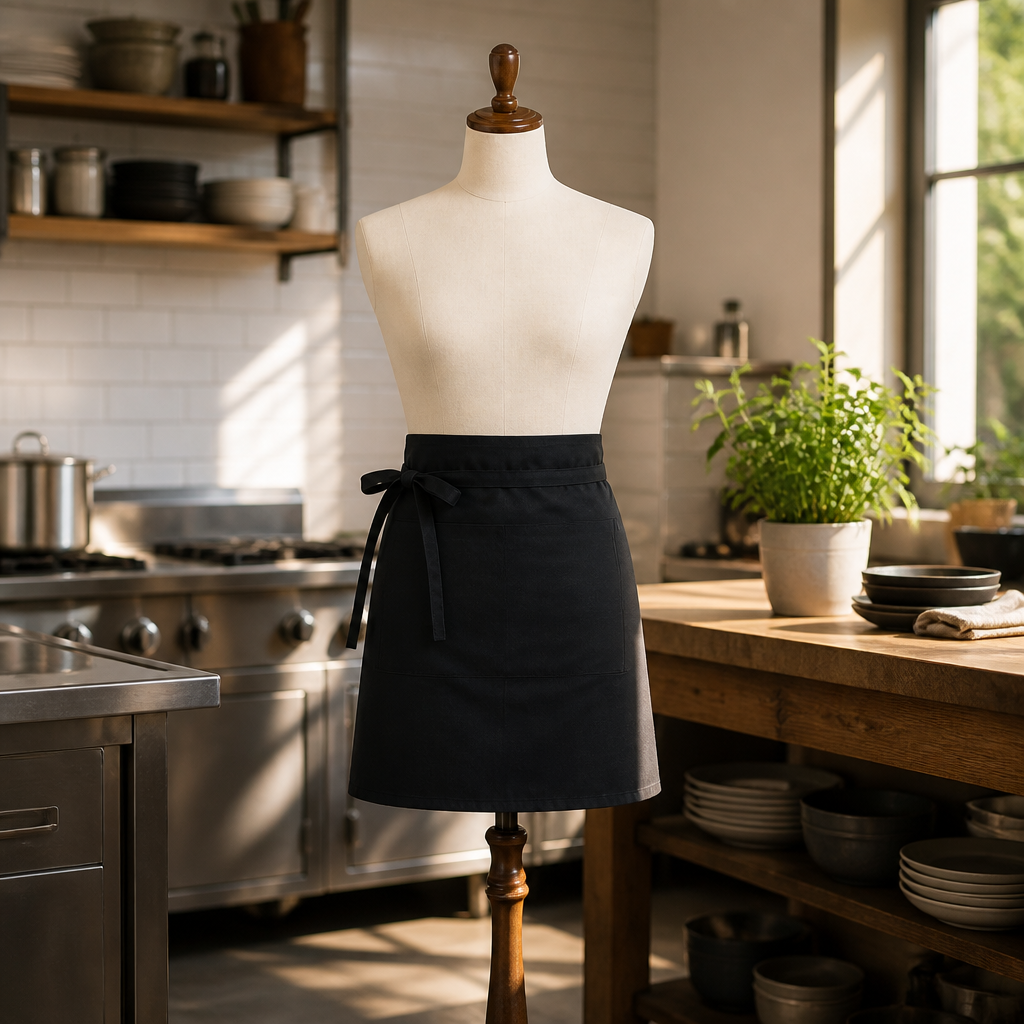 Commercial Half Bistro Apron Black 700x480mm Polycotton