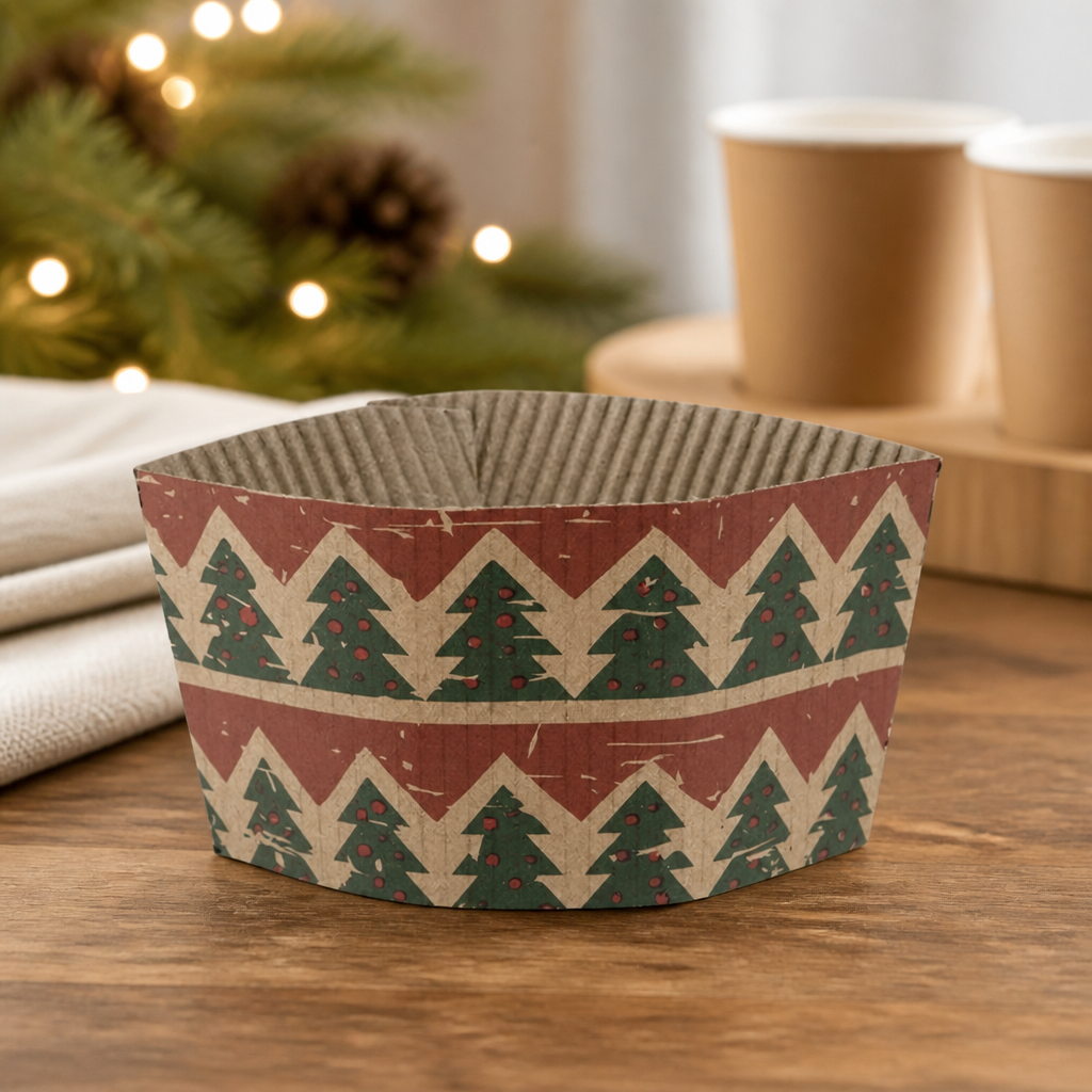 Recyclable Christmas Cup Sleeves for 12oz Hot Cups 100 Pack