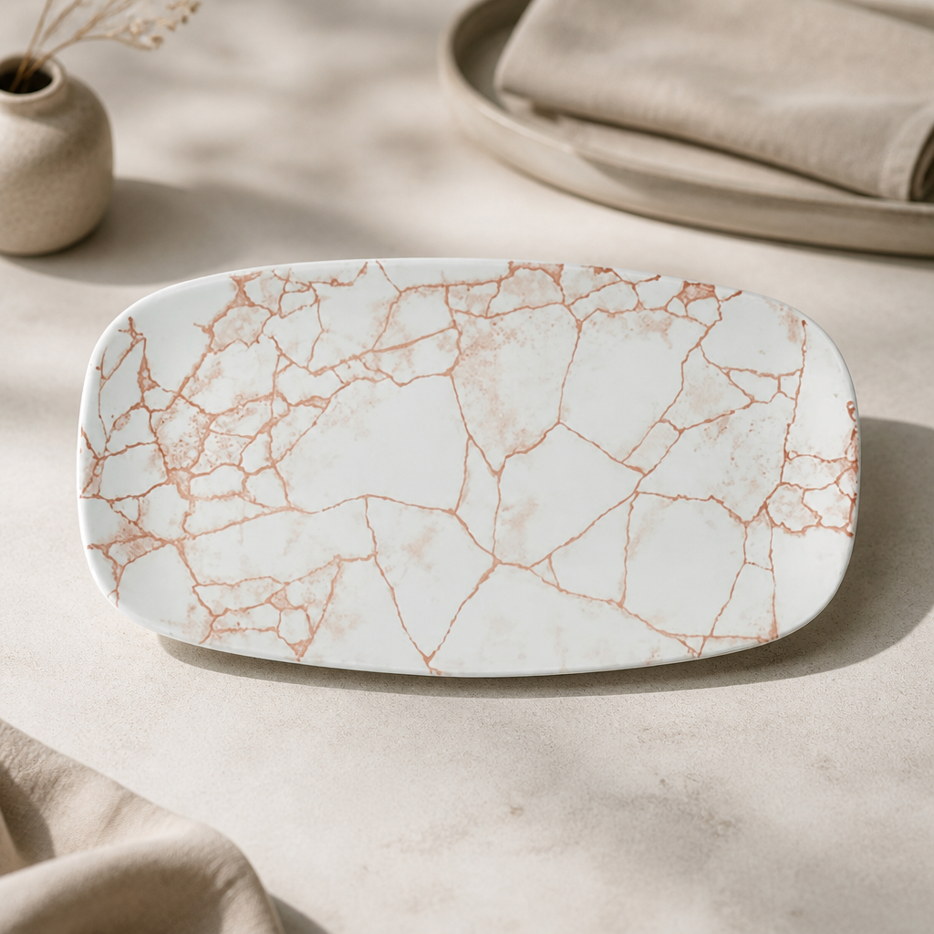 Commercial Kintsugi Oblong Plates Coral 325x187mm (6 Pack)