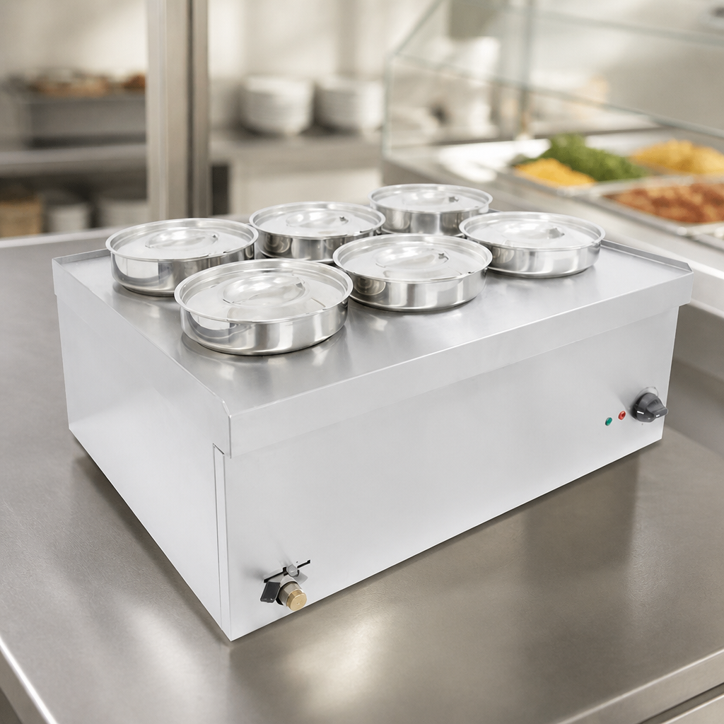 6 Pot Commercial Bain Marie with Adjustable Thermostat 3kW