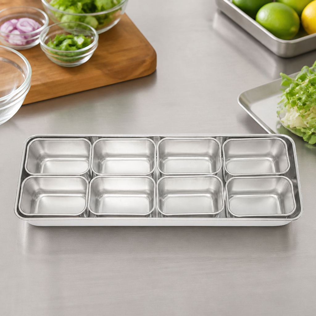 Commercial Stainless Steel Condiment Holder with 8 Inserts