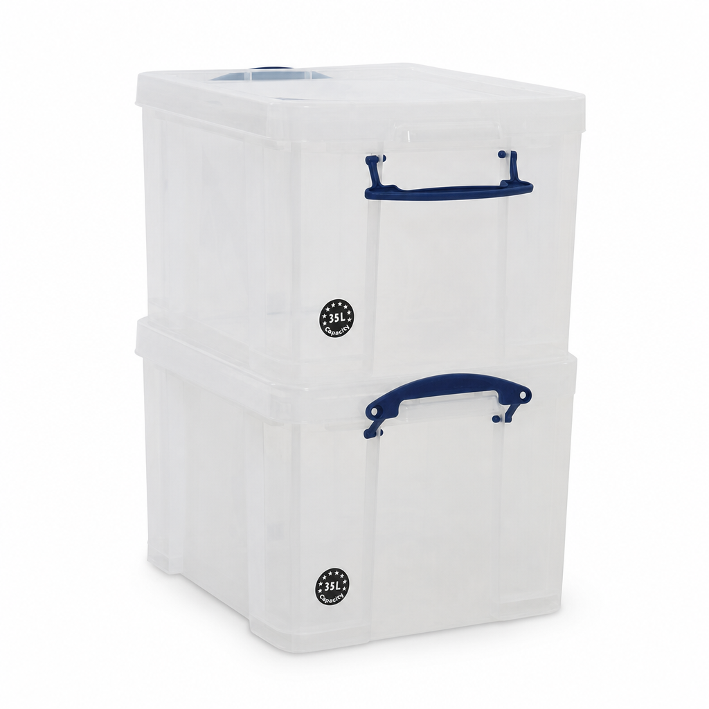 35L Clear Stackable Plastic Storage Boxes 2-Pack