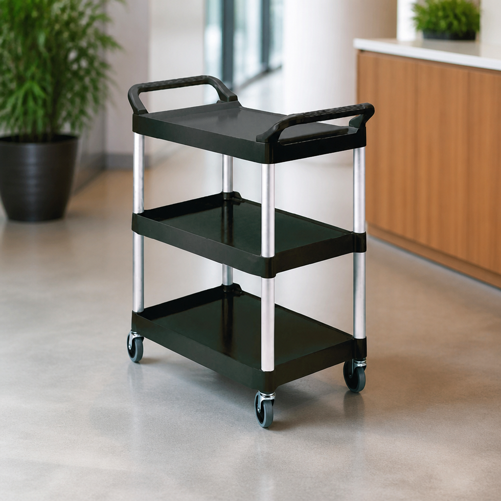 Compact black utility trolley 90.7kg capacity