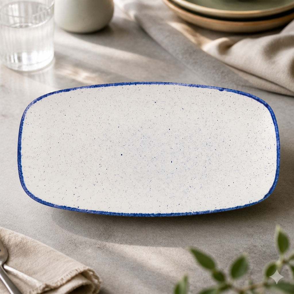 Commercial Rectangular Plates Indigo Blue 355mm - 6 Pack