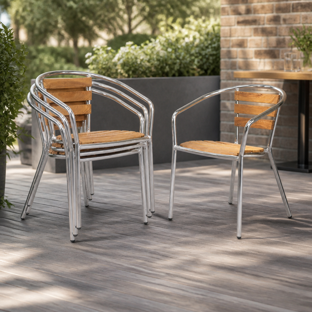 Commercial Stackable Aluminium and Ash Outdoor Chairs 4 Pack