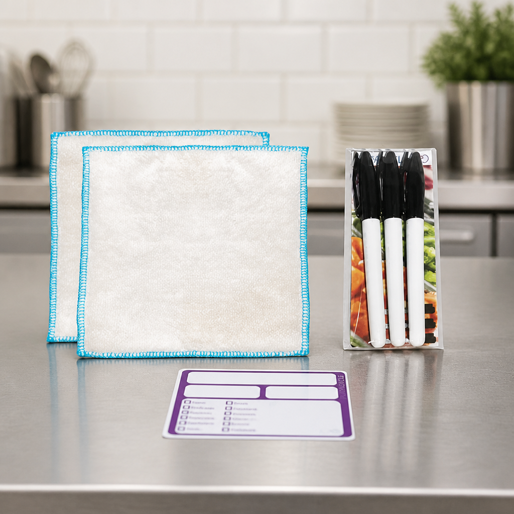 Reusable Allergen Labels Pack with Cloths and Pens for Catering