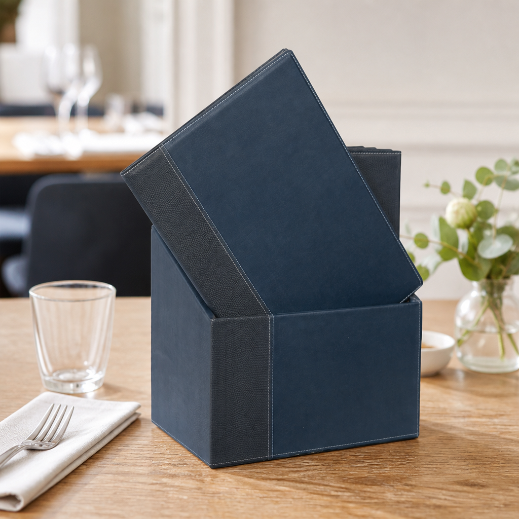 Commercial Menu Covers with Storage Box - 20 Pack Blue