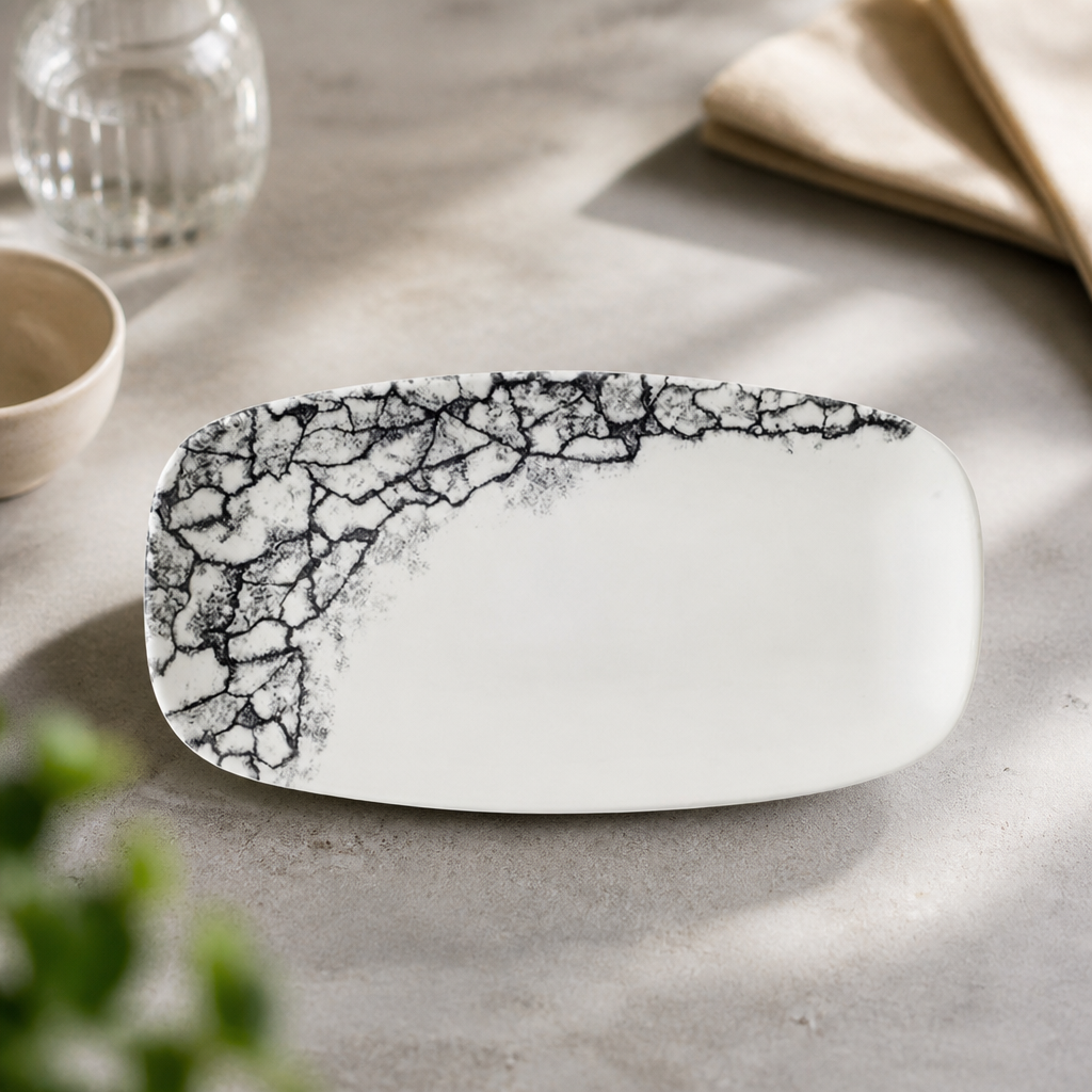 Commercial Kintsugi Oblong Plates 298x153mm Black 12 Pack