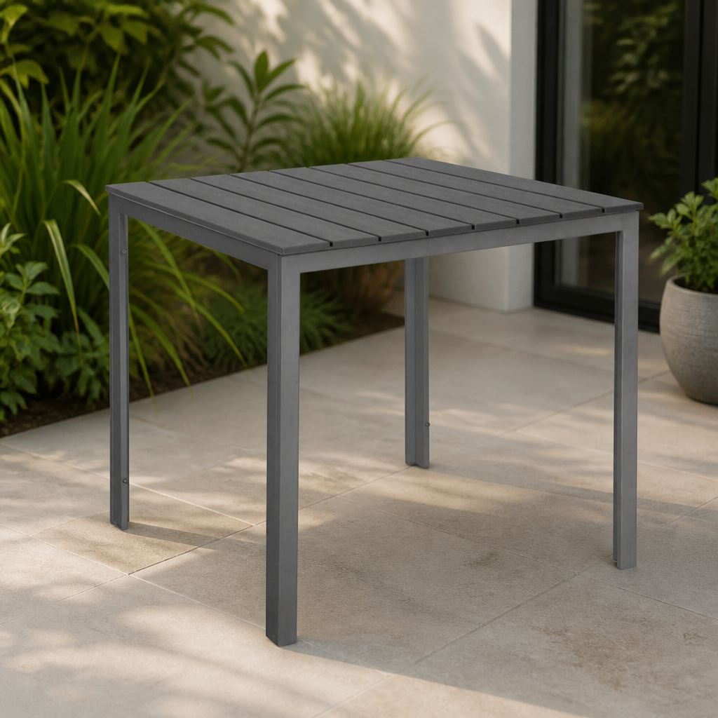 Commercial Outdoor Table 780mm Grey Slatted HDPE Design