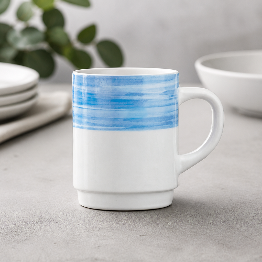 Blue Brush Mugs 250ml Pack of 36 for Foodservice