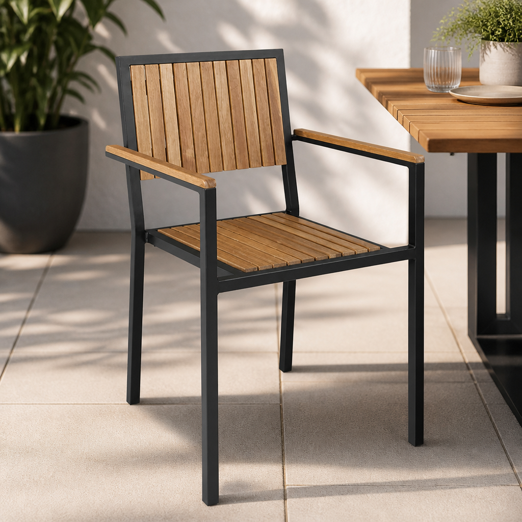 Steel & Acacia Armchair (4 Pack)