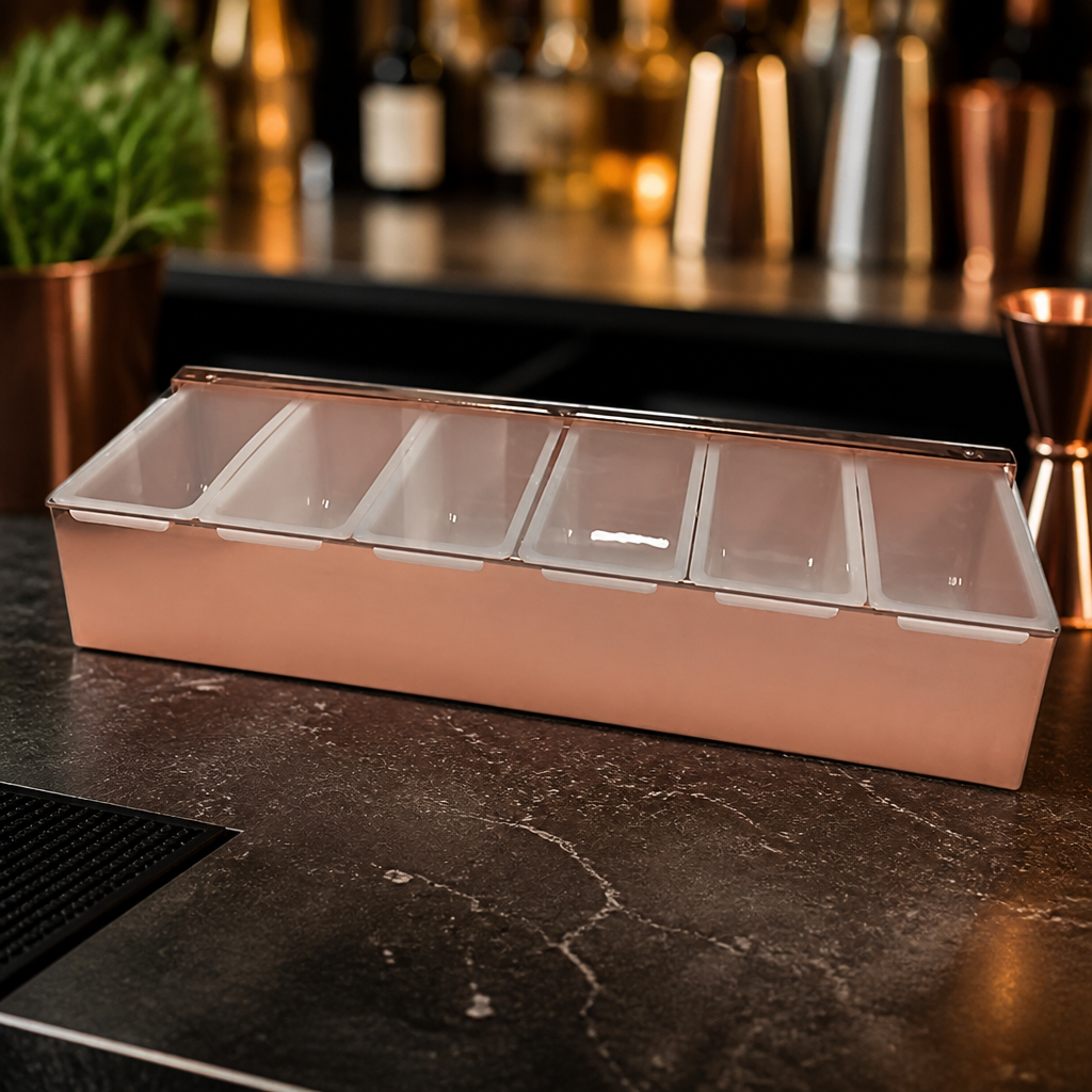 Commercial 6 Compartment Condiment Holder Copper Plated