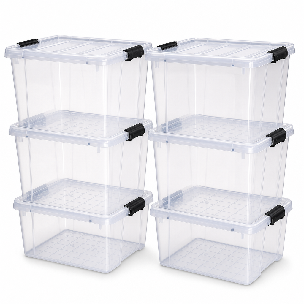 42 L Clear Clip Lock Storage Boxes – Pack of 6