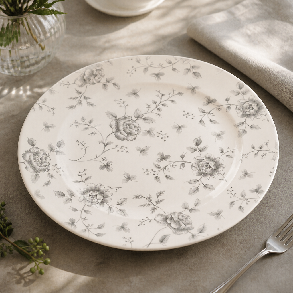 Commercial Vintage Prints Plates 305mm Grey Rose Design 6 Pack