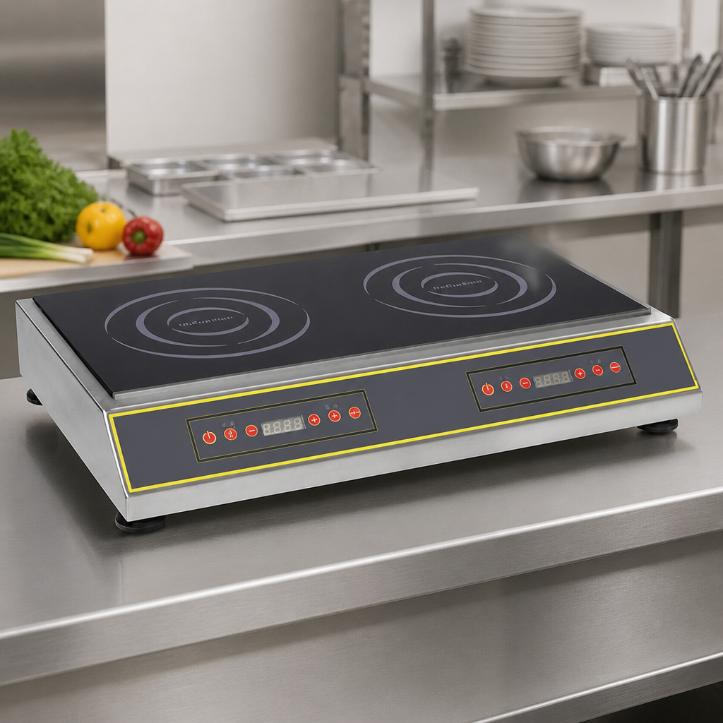 Double Induction Hob Countertop 2 Zone 3kW Commercial Cooking