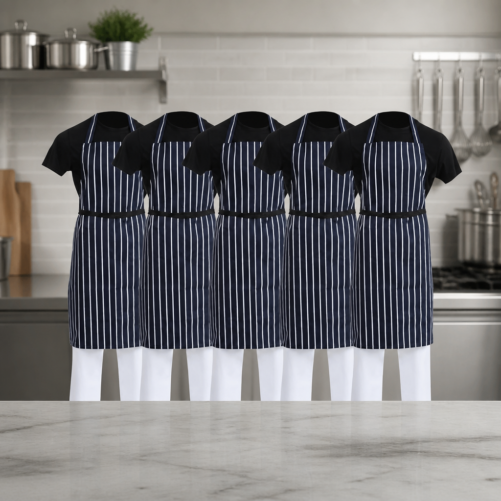 Commercial Butchers Stripe Bib Aprons Blue/ 5 Pack