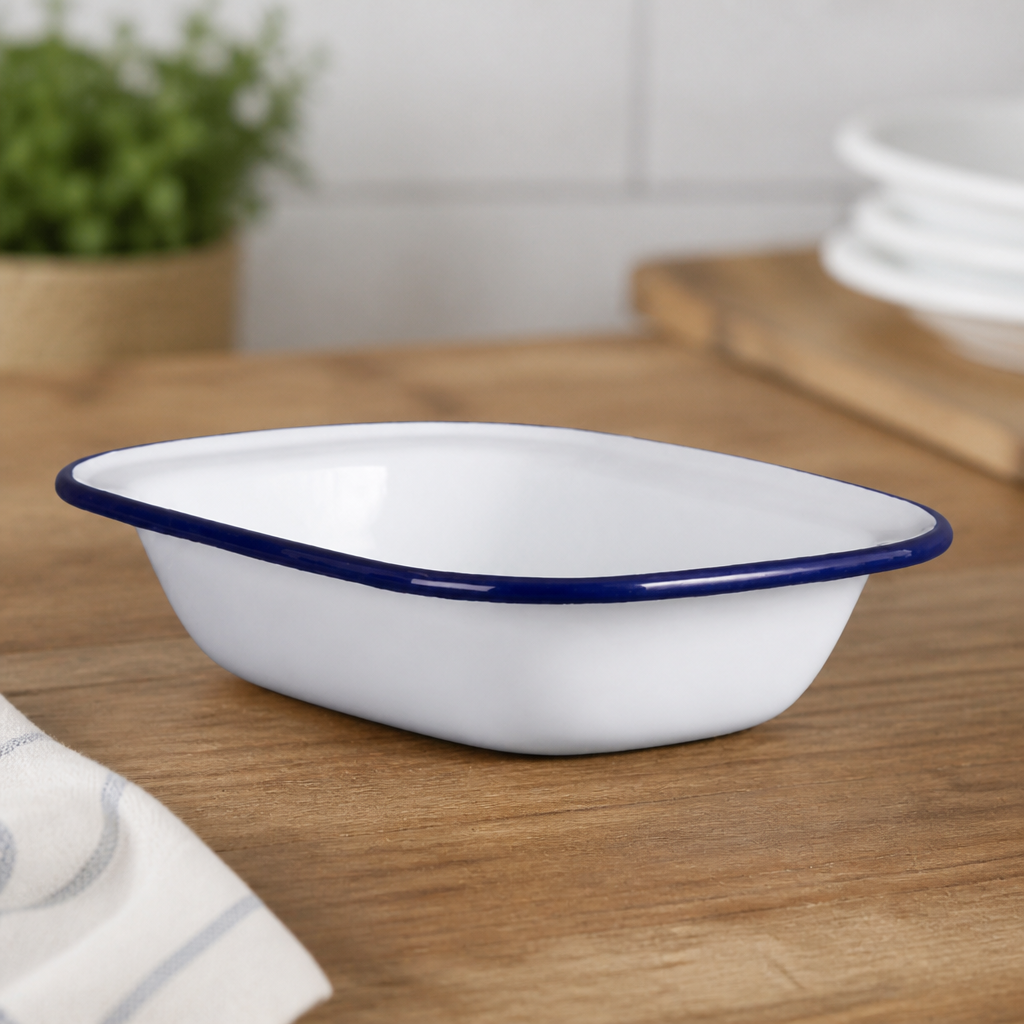 Commercial Enamel Rectangular Pie Dishes 180x135mm 6 Pack