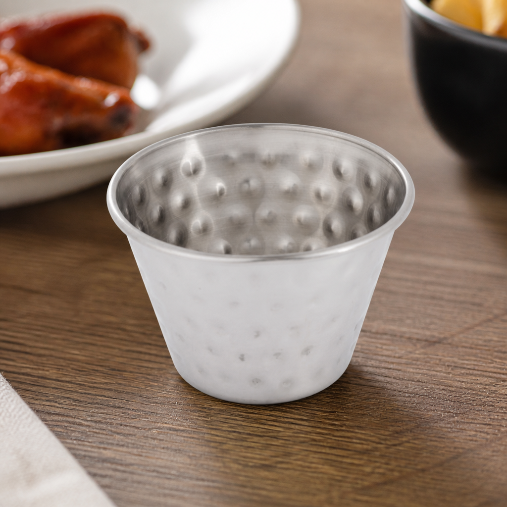 Hammered Stainless Steel Sauce Cups 115ml (12 Pack)