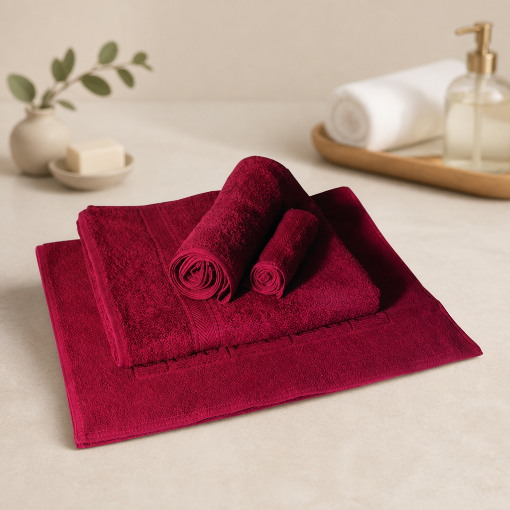Commercial Spa Towel Set of 4 - Cotton Wine Color
