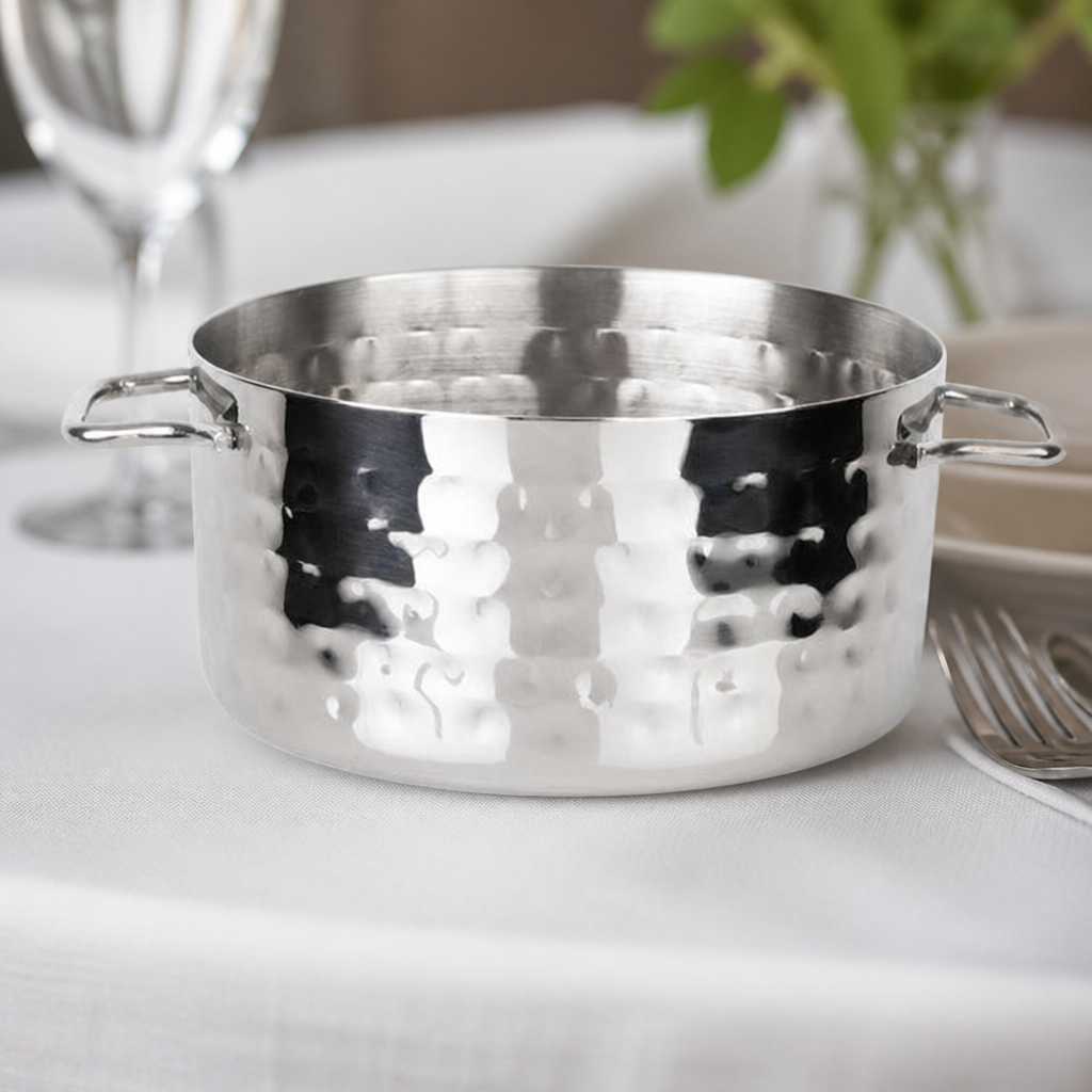 Commercial Mini Casserole Dish 460ml Hammered Stainless Steel