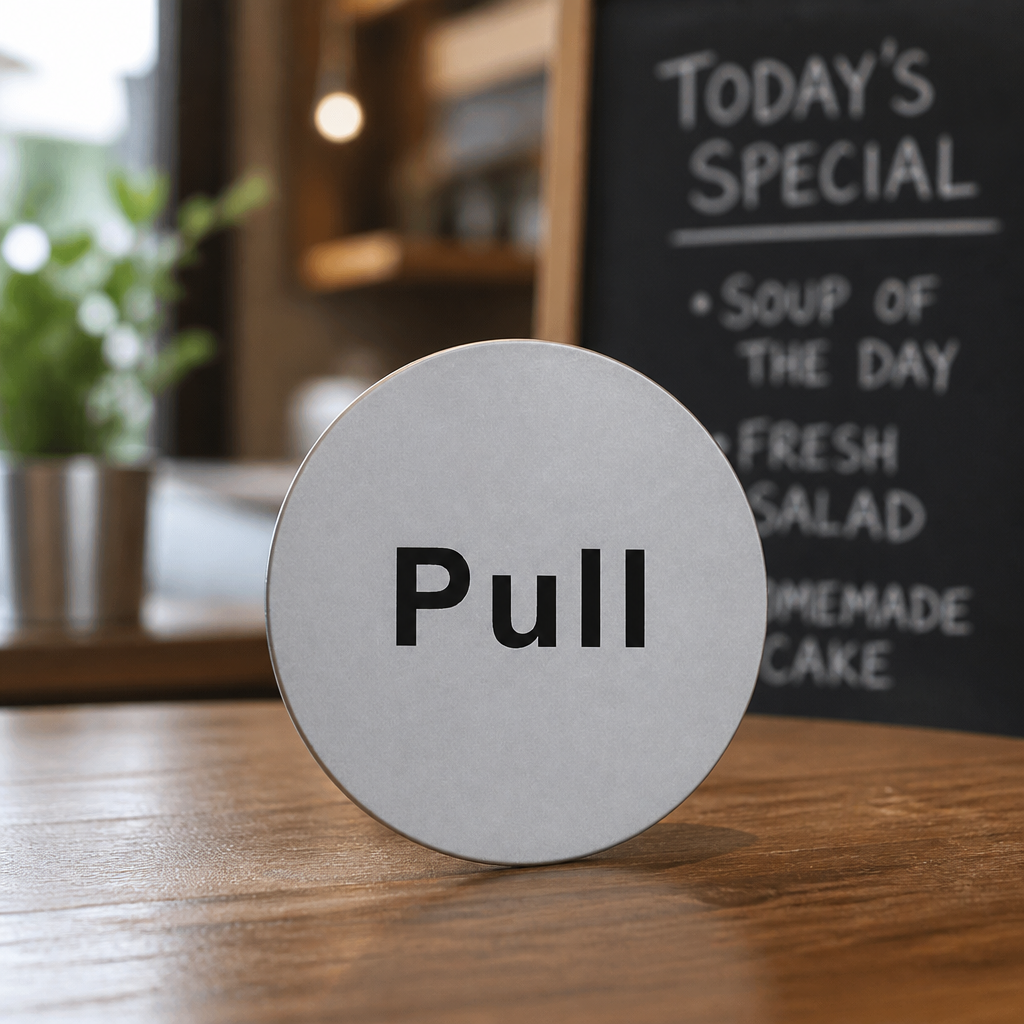 Stainless Steel Door Sign - Pull - Self Adhesive Commercial Sign