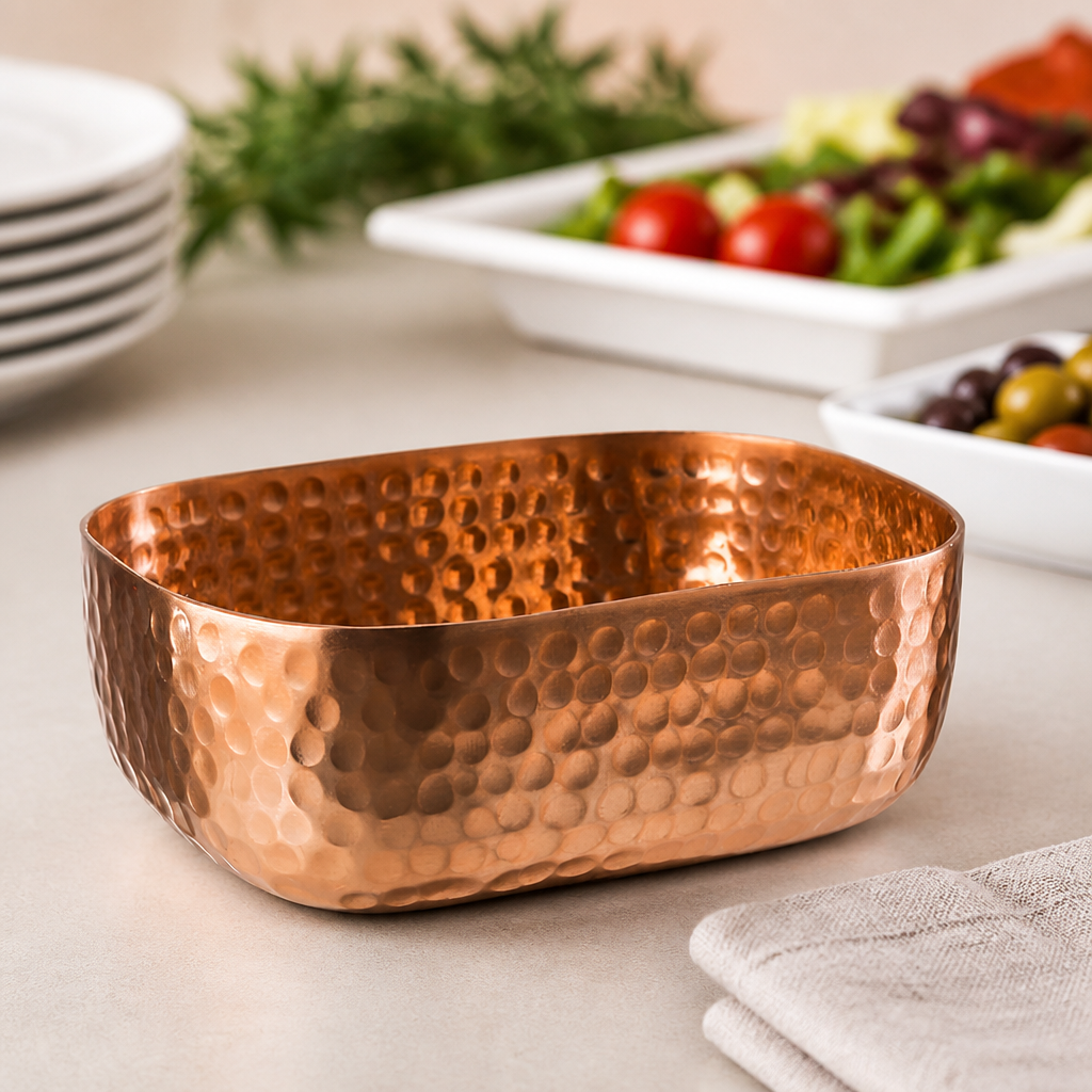 Copper Hammered Serving Bowl 700ml Metal Dish