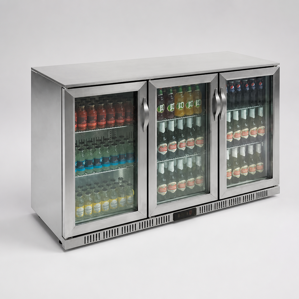 Commercial Back Bar Cooler 330Ltr Stainless Steel Hinged Doors