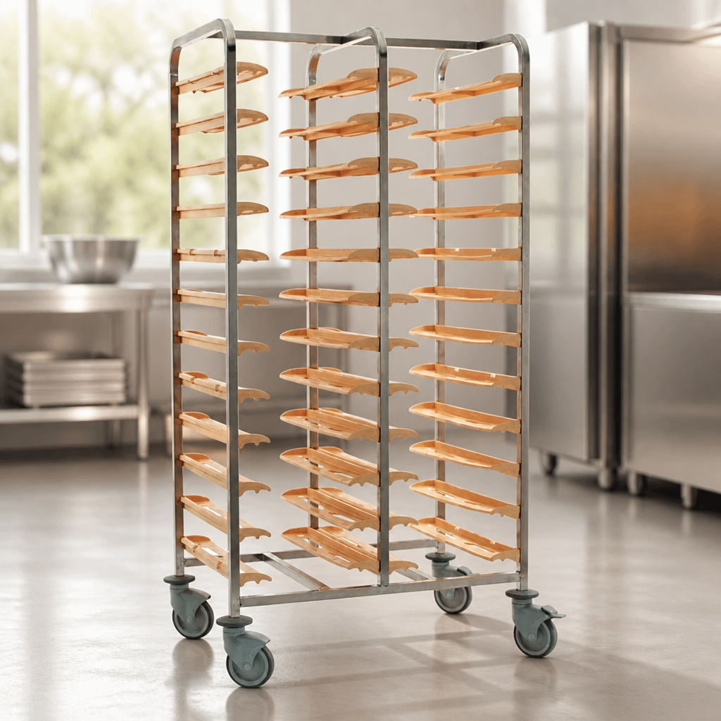 Commercial Tray Trolley for 24 Trays - Stainless Steel Design