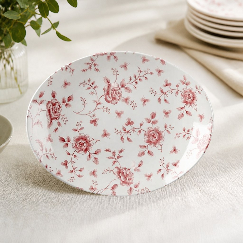 Commercial Vintage Prints Oval Plates Cranberry Rose 315mm 6 Pack