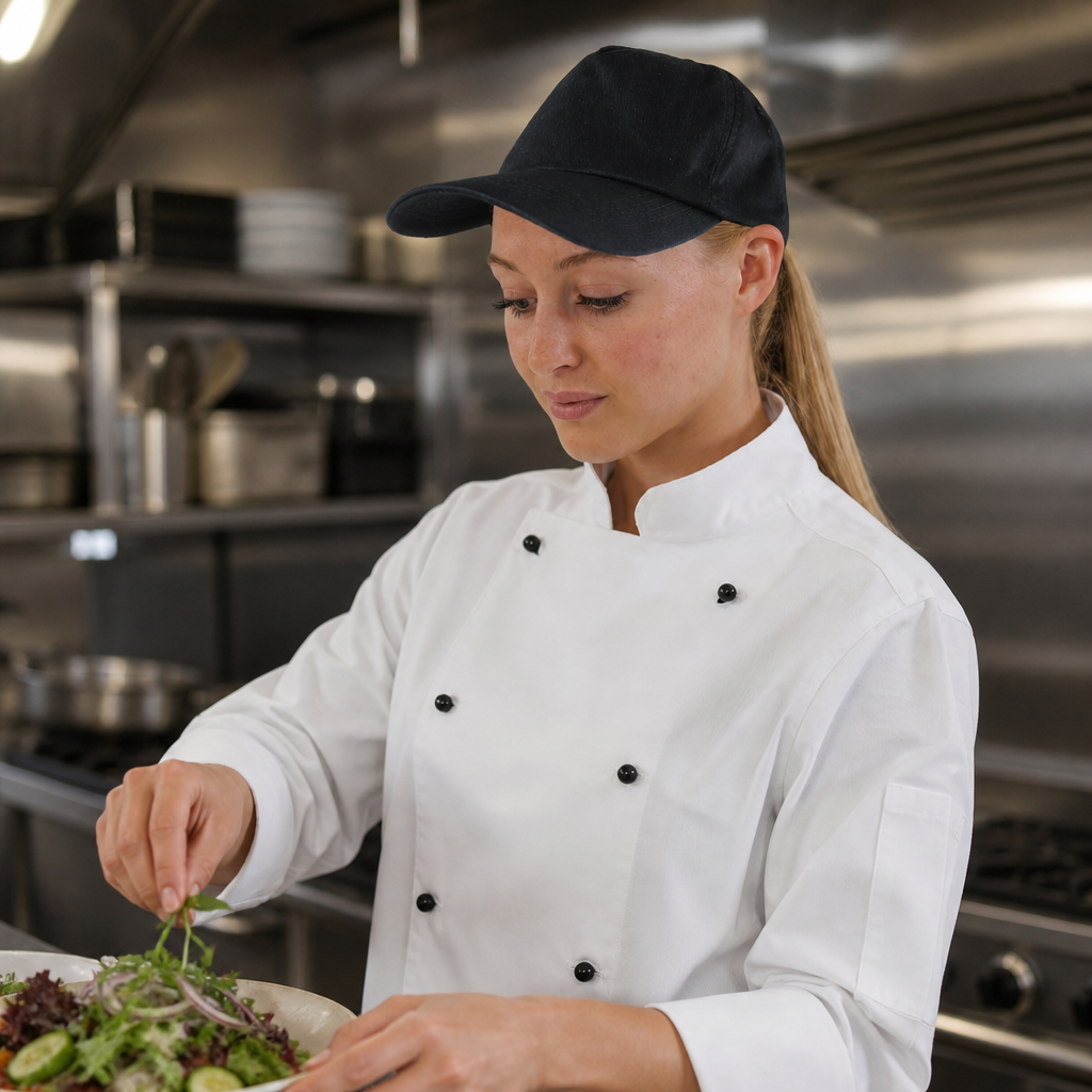 Adjustable Black Baseball Cap for Catering Uniforms