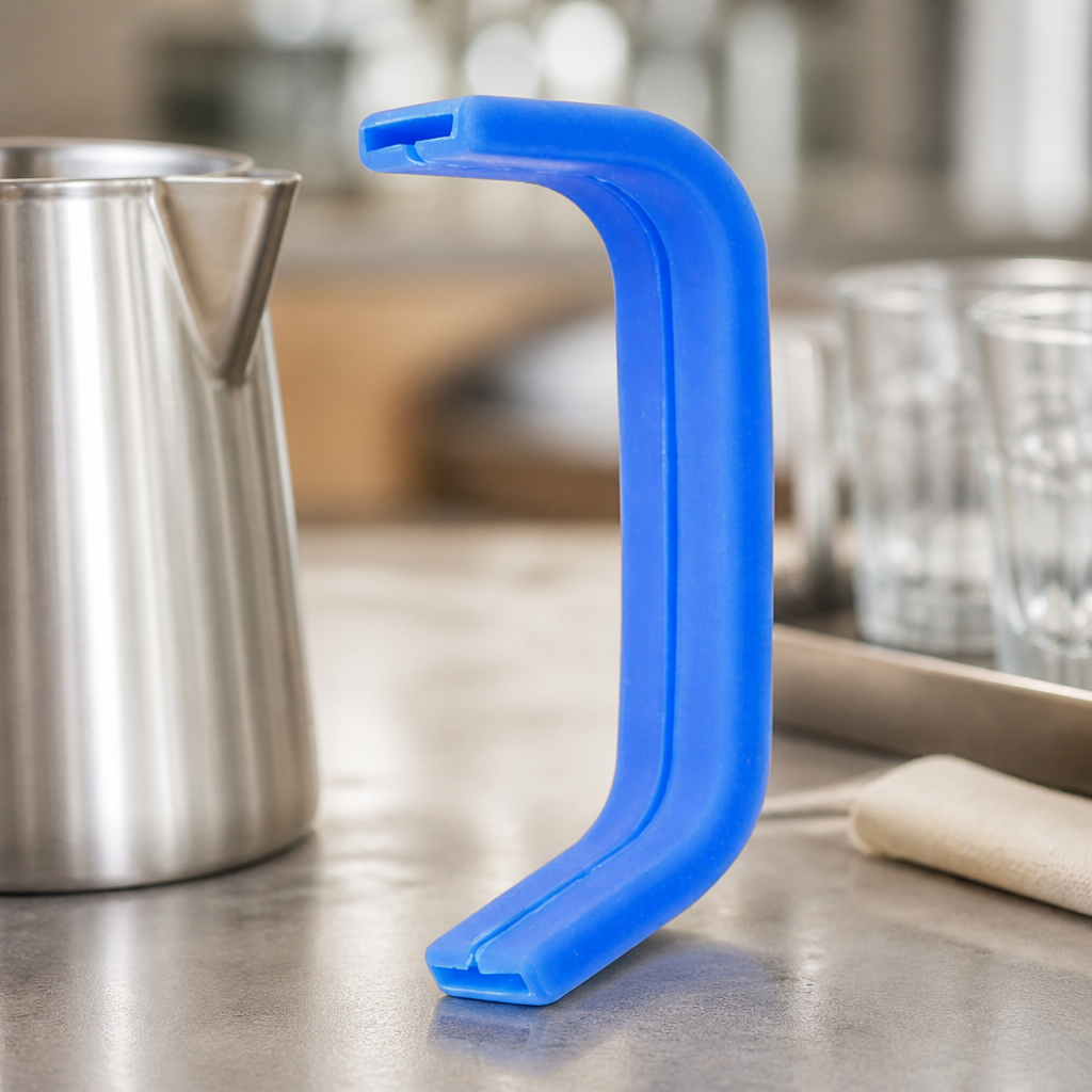 Blue silicone handle cover for 570ml milk frothing jug