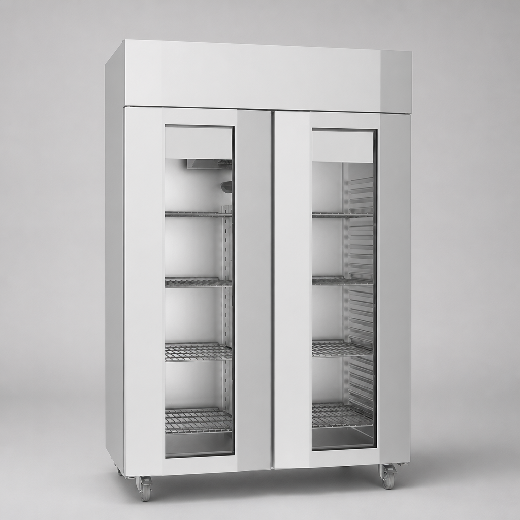 1400L Commercial Upright Display Fridge with Double Glass Doors