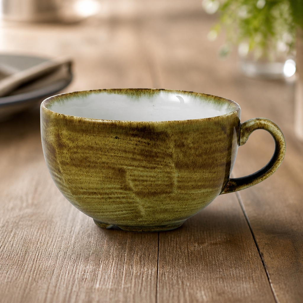 Commercial Cappuccino Cups 12oz Olive Porcelain 12 Pack