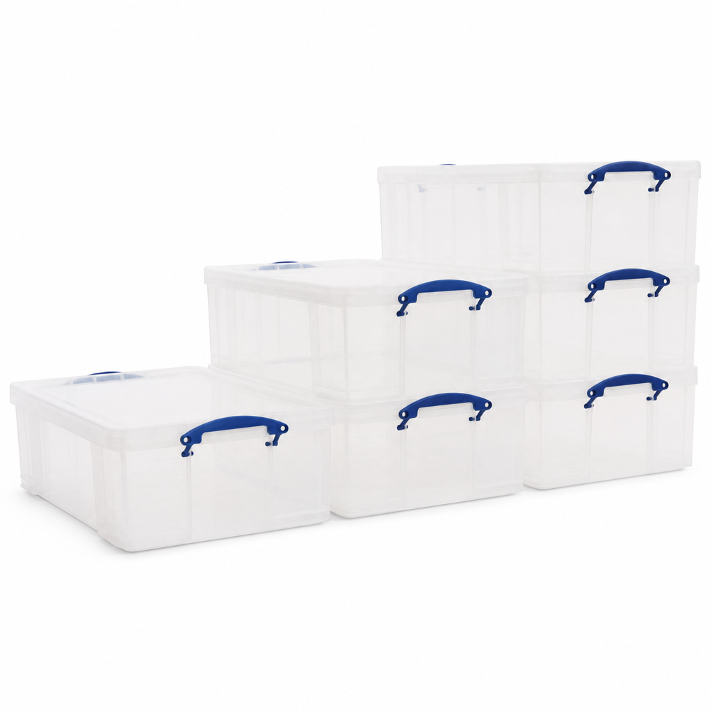 50 Litre Clear Clip Lock Storage Boxes – Pack of 6