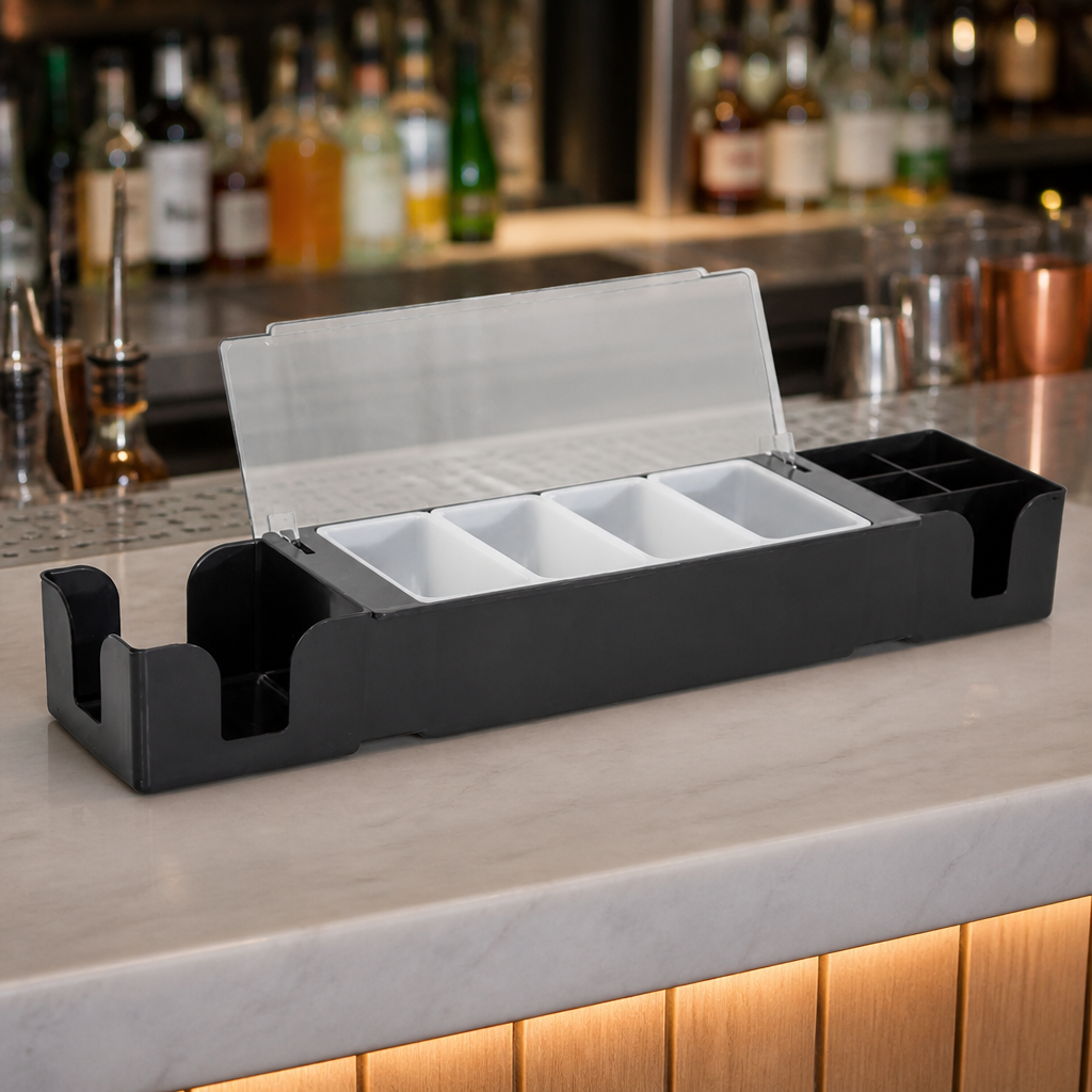 Commercial 4 Compartment Condiment Holder with Napkin Dispenser