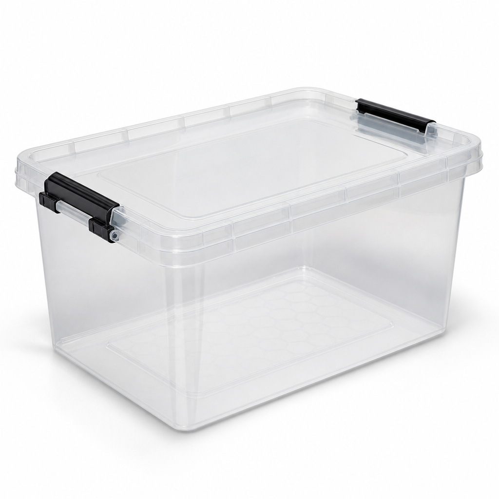 54 Litre Clear Plastic Storage Boxes with Clip Lock Lids