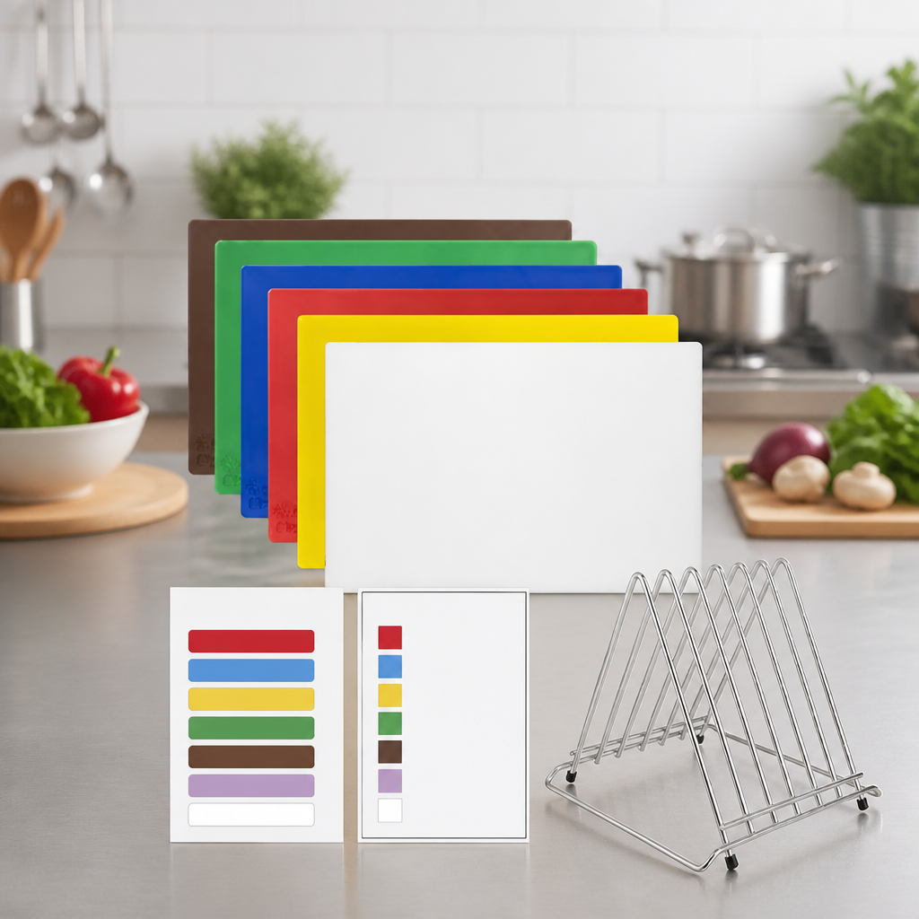Commercial Chopping Board Set with Rack 455x305mm 6-Piece