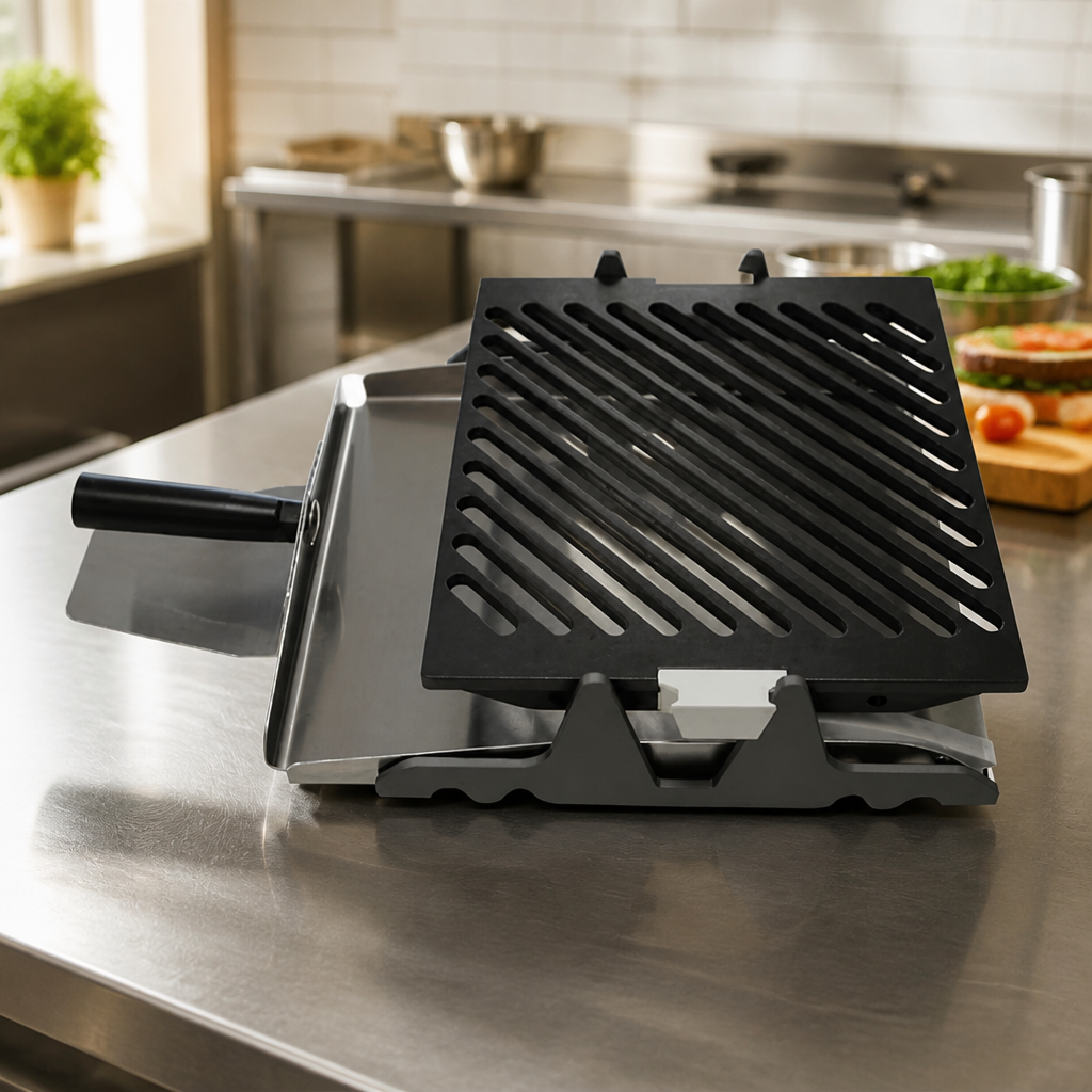 High Opening Commercial Panini Press with Grilled Plates
