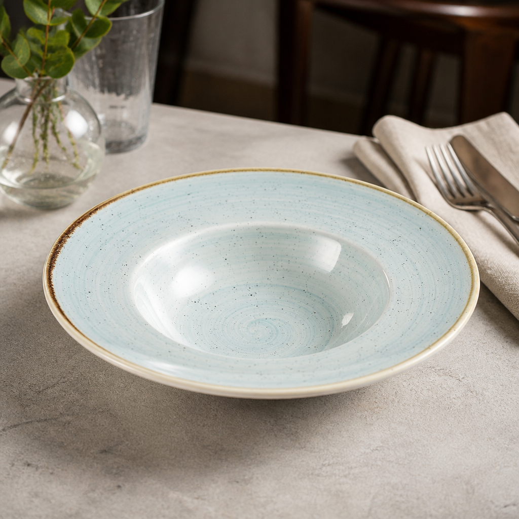 Commercial Pasta Bowls Duck Egg Blue 240mm Wide Rim 12 Pack