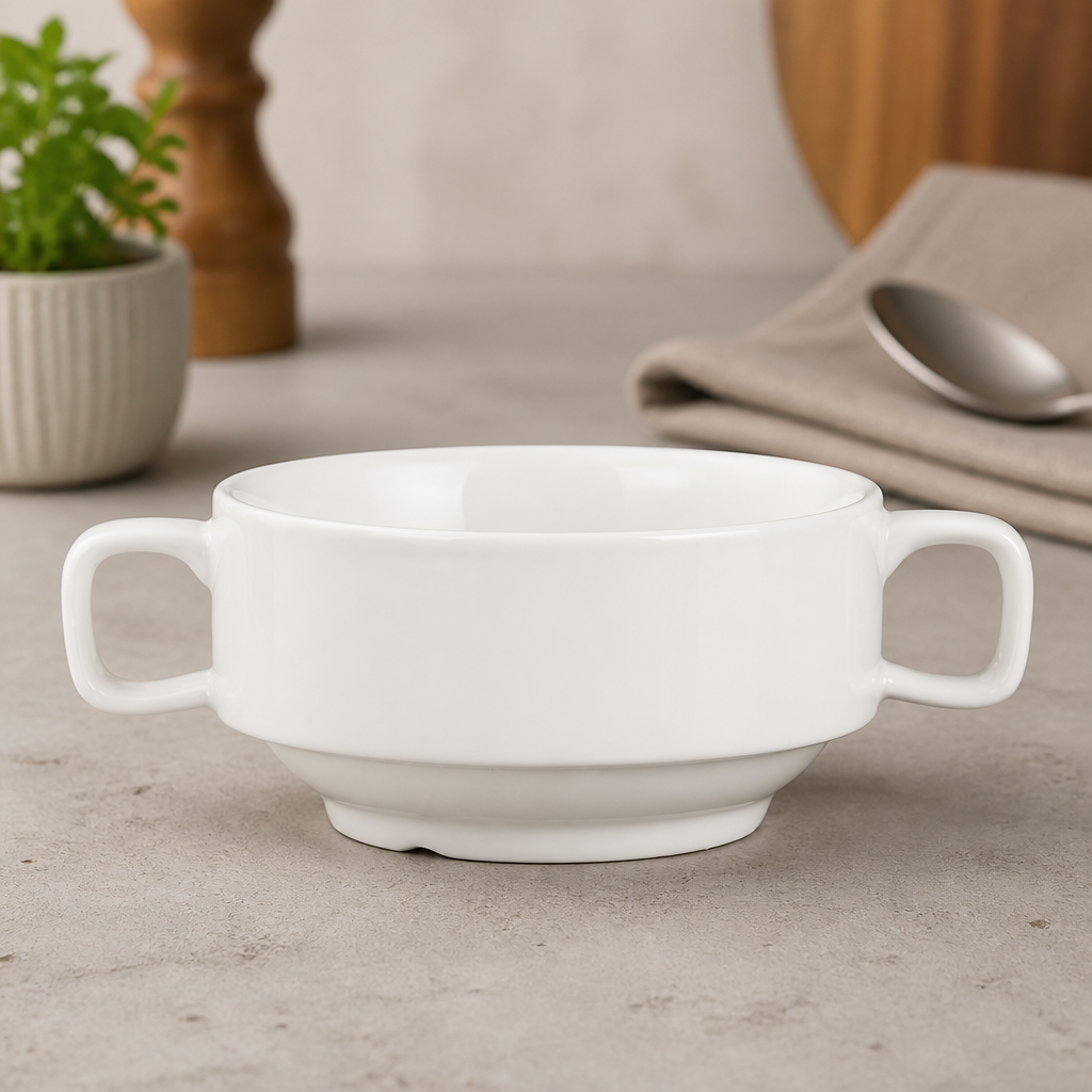 Commercial Soup Bowls with Handles 400ml - 6 Pack
