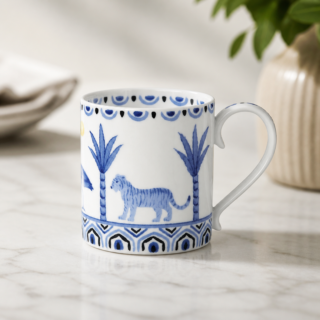 Commercial Coupe Mugs 350ml Deep Blue Exotic Design 12 Pack