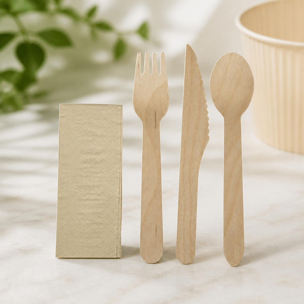 Commercial Wooden Cutlery Set 250 Pack Individually Wrapped