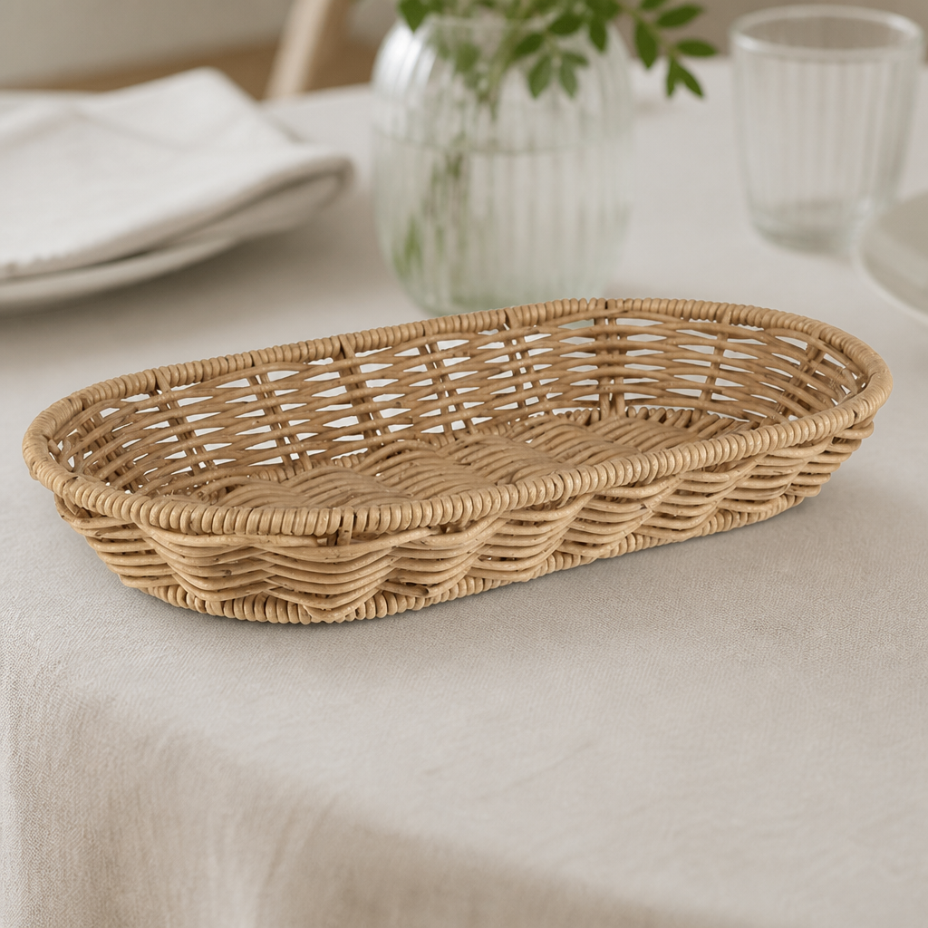 Commercial Oval Serving Basket 280x160mm Beige Polypropylene