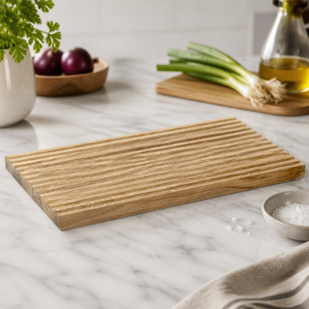 Commercial Oak Cutting Board 530x325mm with Anti-Slip Feet