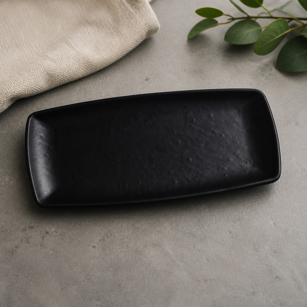 Commercial Black Rectangular Serving Plates 241x110mm 12 Pack